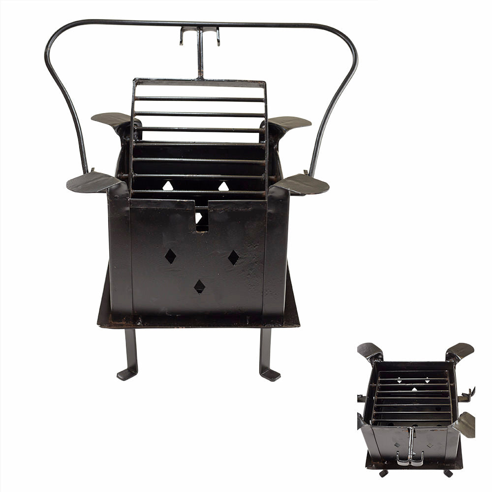 Iron Manual Black Hand Forged Barbecue Charcoal Grill - Tophatter's Army Products & Self Defense Collectible Weapons - Tophatter Daily Deals